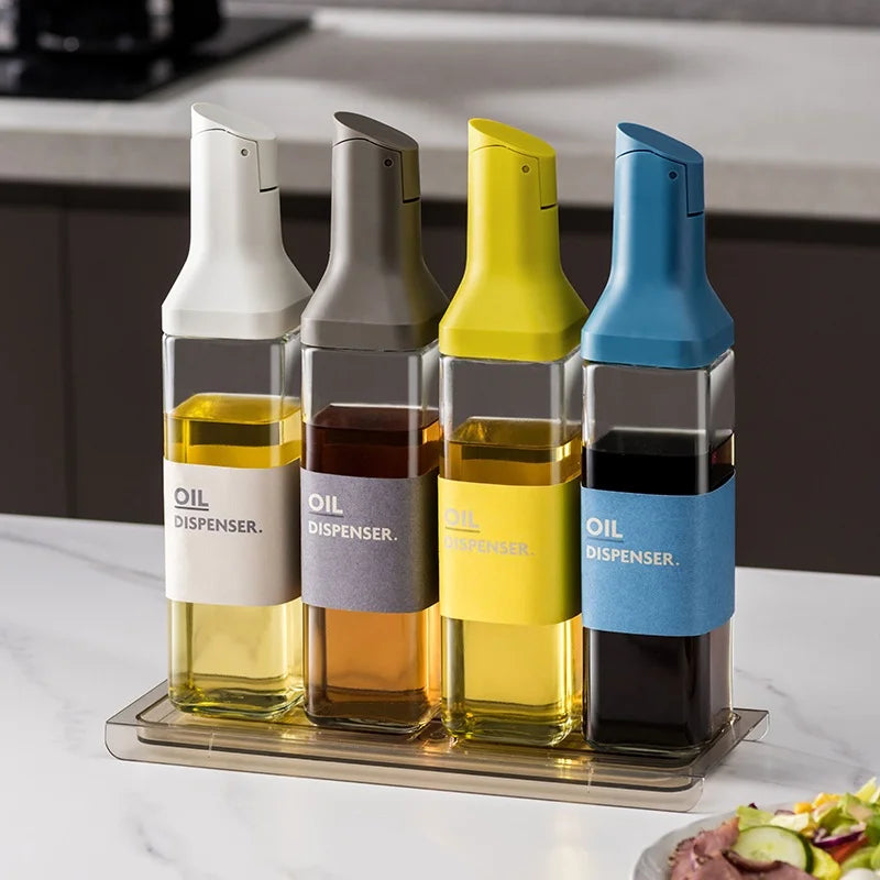 500ml Glass Oil Bottle Opening And Closing Olive Oil Condiment Container Household Kitchen Square Leak-Proof Dispenser Bottle