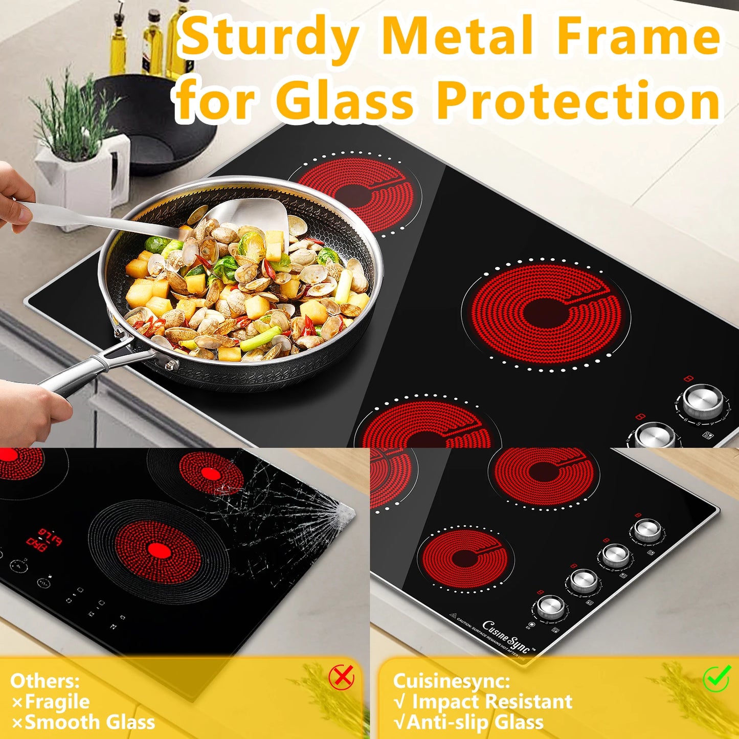 Electric Cooktop 30 Inch - 4 Burners Built-in Ceramic Cooktop, 30" Radiant Electric Stove Top with Knob Control 7200W