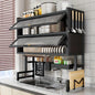 Dish Rack Kitchen Carbon Steel Over Sink Organizer Dustproof Multi Compartment Easy Mount Sink Storage Space