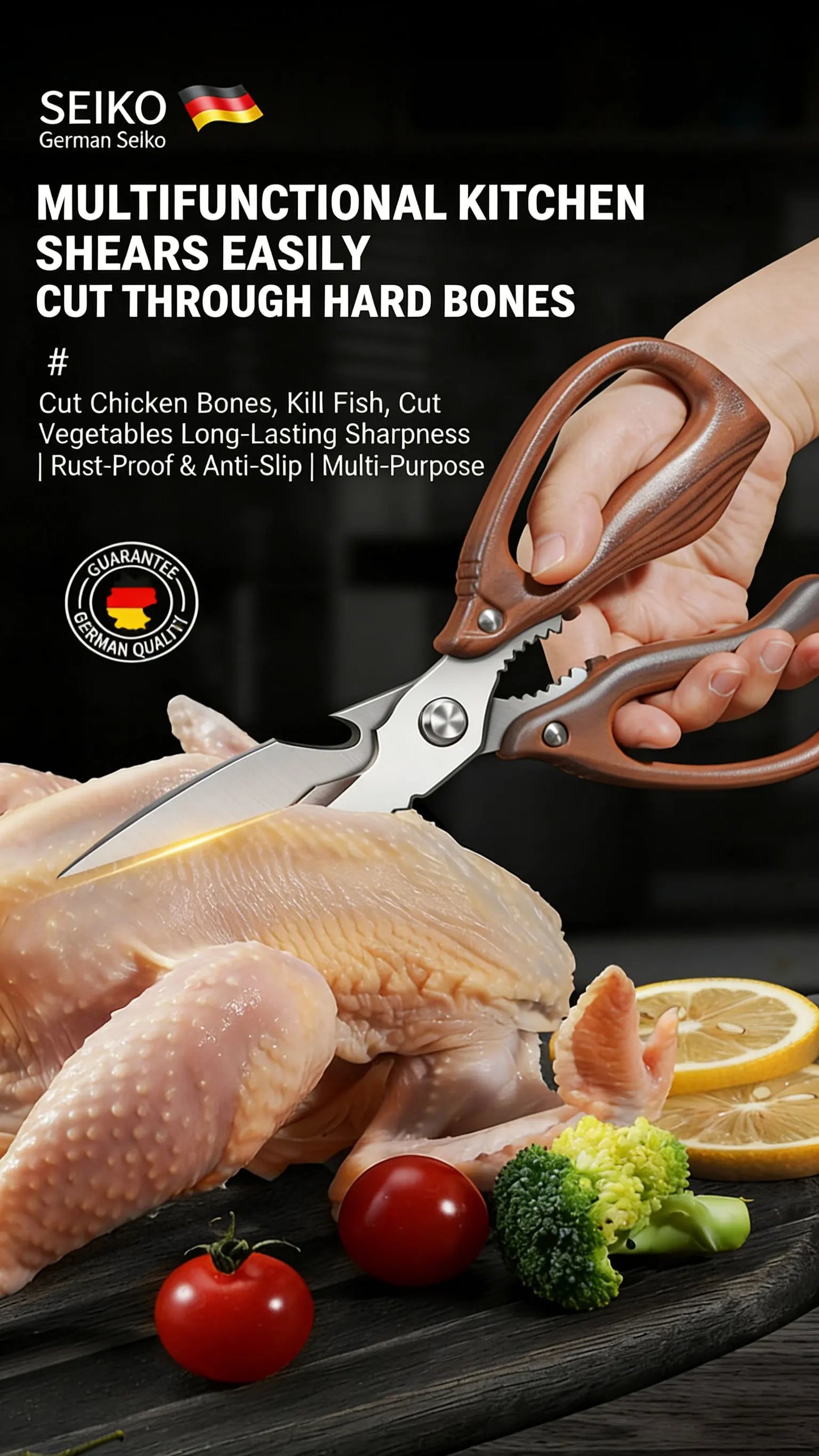 Newly 2 Piece Set Heavy Duty Kitchen Scissors-Stainless Steel Multi-Purpose Shears for Chicken, Fish, Bottle Opener&Nut Cracker