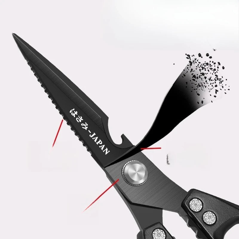 Japanese Kitchen Scissors Household Black Titanium Stainless Steel Multi-functional Scissors for Chicken Bones and Fish Killing