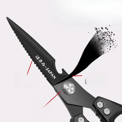 Japanese Kitchen Scissors Household Black Titanium Stainless Steel Multi-functional Scissors for Chicken Bones and Fish Killing
