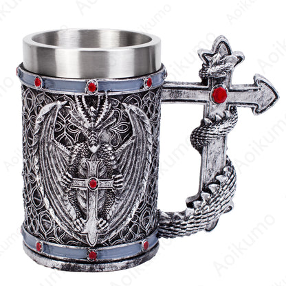 Norse Mythology Odin Thor Mug Tankard 304 Stainless Steel Resin 3D Retro Beer Stein Birthday God of War Lover Gift 600ml 20 oz