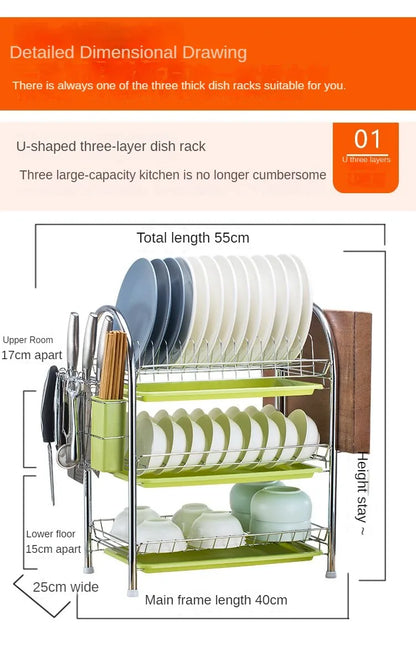 Dish Drying Rack Kitchen Adjustable Stainless Steel 2 Tier Plates Organizer Dish Bowl Drainer Storage Rack Kitchen Utensils