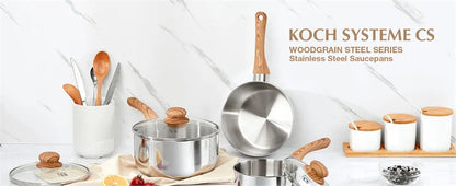 KOCH SYSTEME CS Stainless Steel Saucepan 1QT/2QT/3QT Milk Pot Stewpot with Heat-resistant Bakelite Handle Sauce Pans Induction