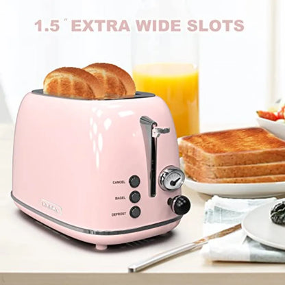 Toaster 2 sliceRetro Stainless Steel Toaster with 6 Settings 1.5 In Extra Wide Slots Bagel/Defrost/Cancel Function Removable Cr