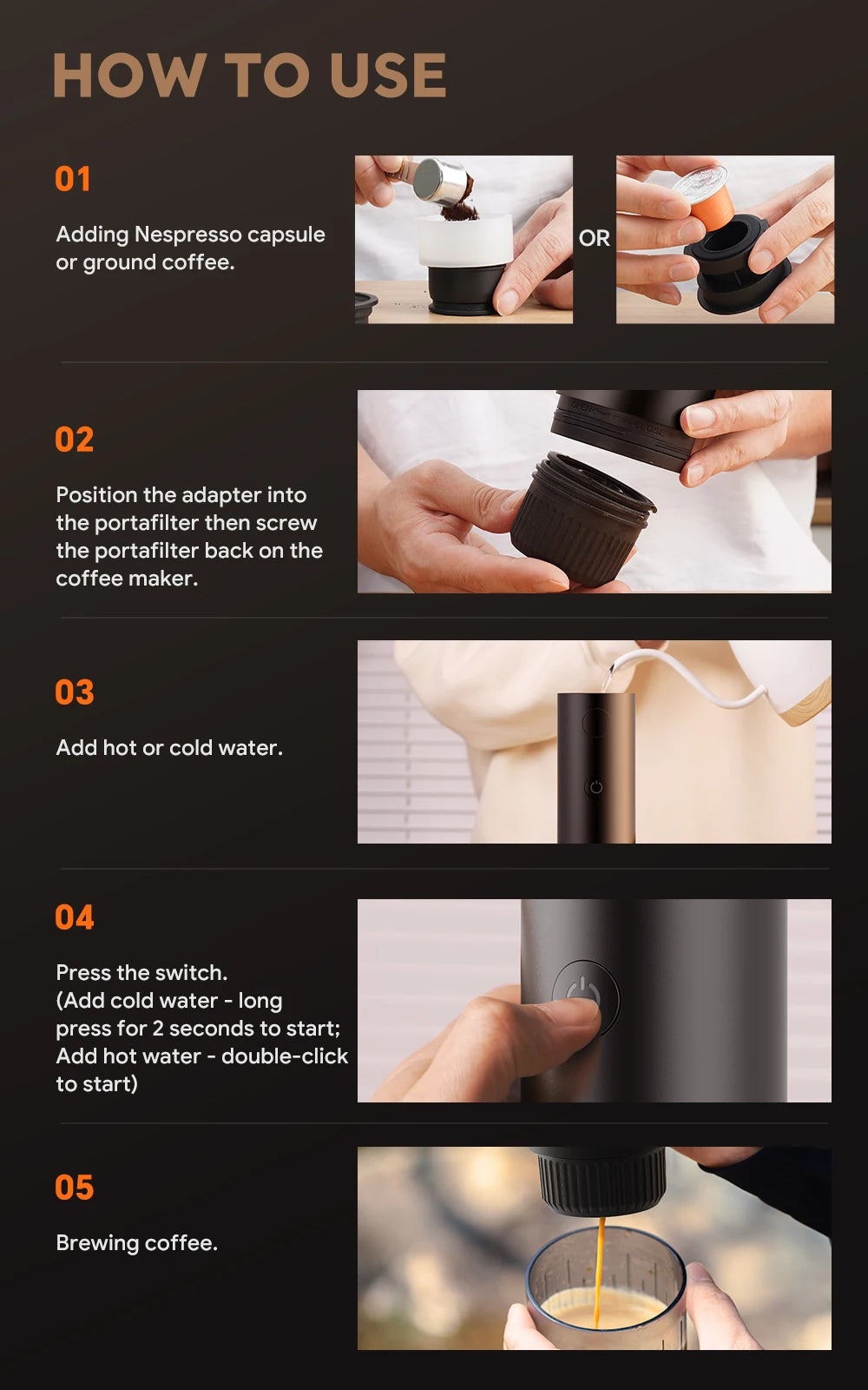 I Cafilas Compact Portable Nespresso Dolce Gusto Coffee Machine 3-in-1 Travel-Friendly Outdoor Powdered Coffee Maker for Adventures