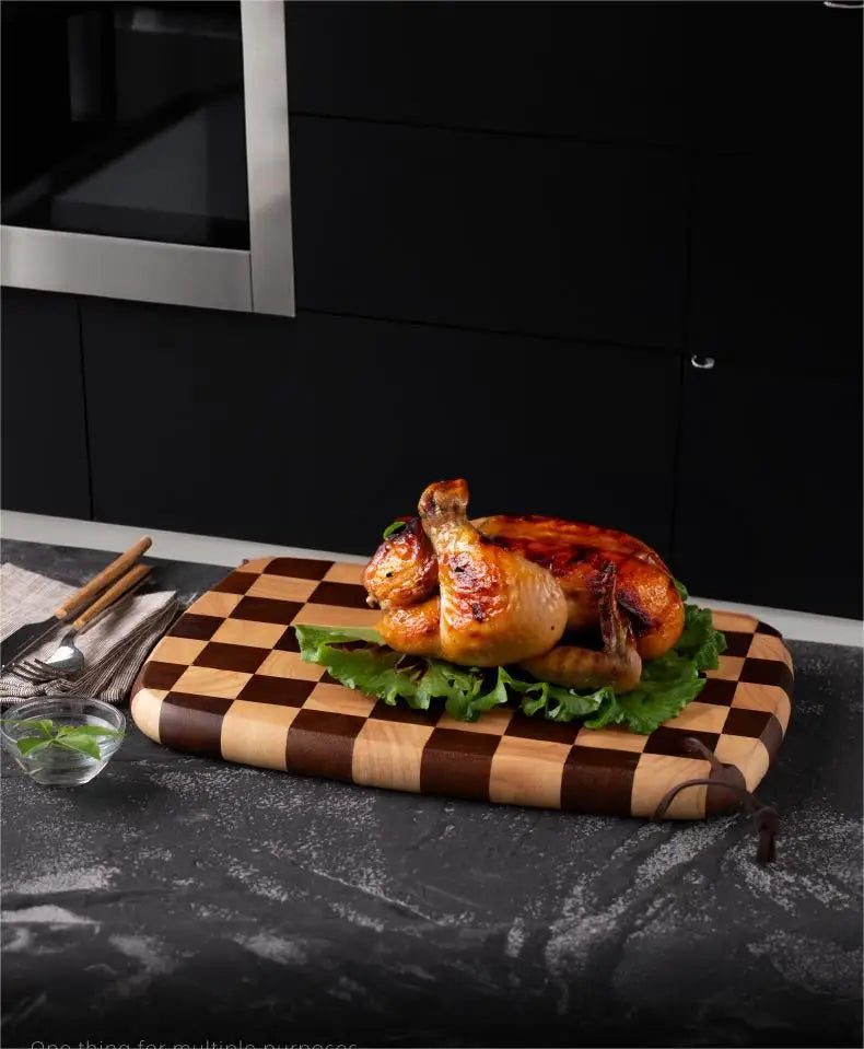 Checkerboard Rubberwood Cutting Board household chopping board kitchen auxiliary food board fruit solid wood case plat