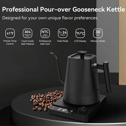 110V/220V Gooseneck Electric Kettle 1.0L Hand Brew Coffee Pot Smart Temperature Control Pot 1200W Rapid Heating Kettle Teapot