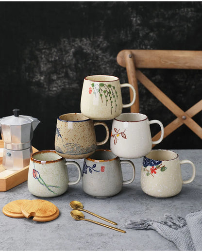 YWDL 350ml Japanese Ceramic Coffee Mug With Lid And Spoon Milk Breakfast Cups Home Heat-resistant Teacup Tumbler Water Mug Gift