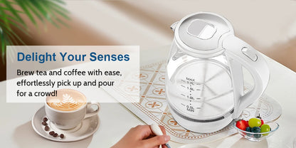 Electric Kettle with Water Dispenser - 1.7L Elegant Glass Tea Pot, 1200W Fast Boiling, LED Indicator, Auto-Shutoff