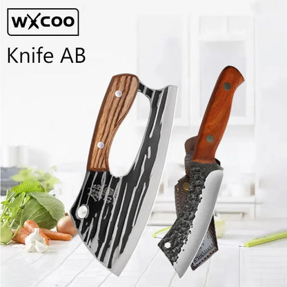 WXCOO Handmade Forged Knife Butcher Cleaver Knife Meat Cutting Japanese Kitchen Pork Bone Shaving Knives Boning Knife