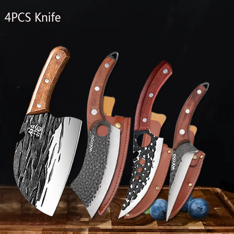 WXCOO Kitchen Knife for Cooking BBQ Lamb Beef Meat Cleaver Fruit Slicing Hand forged Butcher Knife Magnetic Knife Holder Set