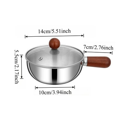 Multifunctional Stainless Steel Pot Without Lid,Wood Handle,Induction Ready,Even Heating – Ideal for Dorms, RVs & Small Kitchens