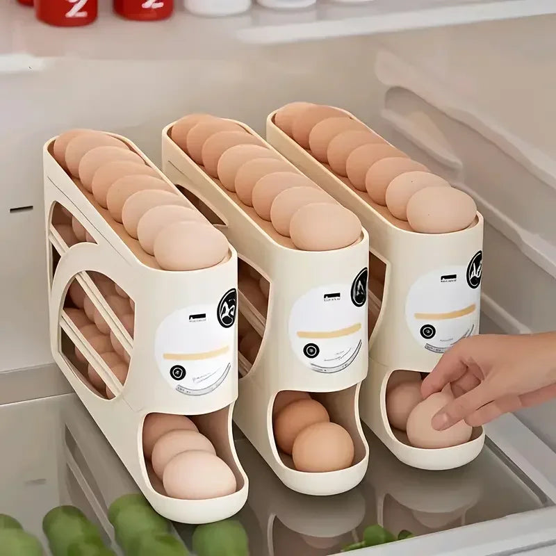 3 Tier Egg Storage Box Rolling Design Large Capacity Anti-Drop Antibacterial Organizer Rack Refrigerator Holder