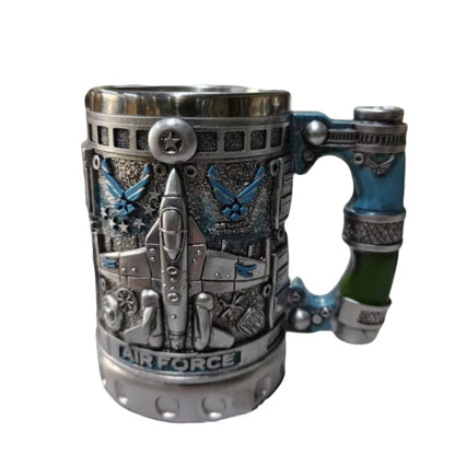 1pcs Army Military Beer Mug Resin Stainless Steel Men Birthday Gift Coffee Navy Cup Air Force Anchor Plane Wine Mugs Wine New