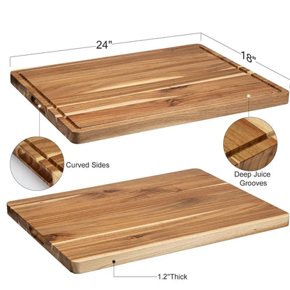 Acacia Wood Cutting Board 24x18 inch, Butcher Block Cutting Board with Handle Juice Groove for Kitchen, Extra Large Charcuterie Boards Chopping Board