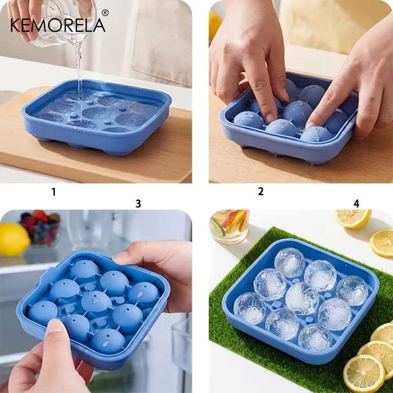 9-Hole Silicone Soccer Ball Cube of Ice Tray with Lid Round Ice Ball Mold for Whiskey for Home Bars And Sports-Themed Parties
