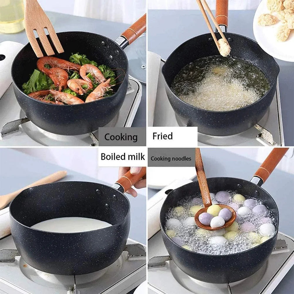 Cast Iron Hot Oil Pot Non-Stick Sauce Pan Soup Pot with Pour Spout Milk Saucepan Cooking Boiling Butter Warmer Heat Kitchen Pan