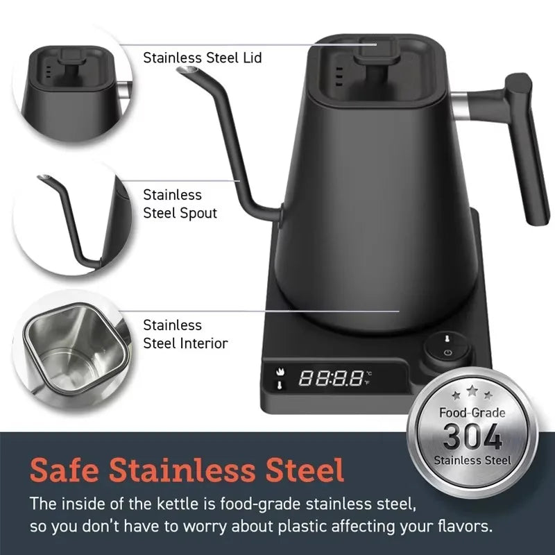 Electric Gooseneck Kettle Quick Heating Stainless Steel Pour-Over 1L 1200W Coffee Tea Pot for Hotel Household Coffee Product