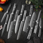 Japanese Santoku Knife 10pcs Damascus Pattern Knives Set Chef's Knife Boning Knife Meat Cleaver Vegetable Slicing Knives