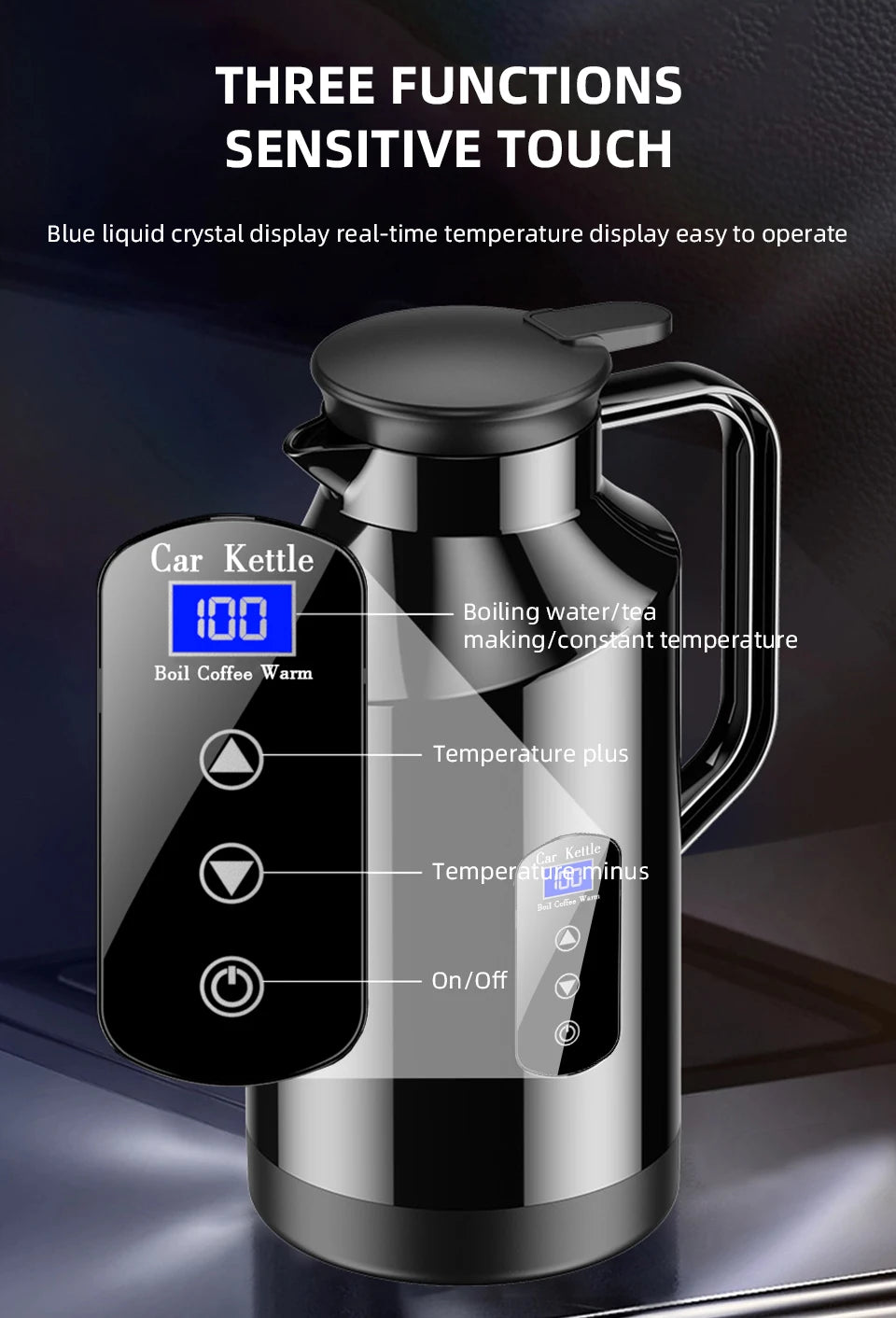 12V 24V Portable Car Hot Kettle 1200mL/1500mL Large Capacity 304 Stainless Steel Thermos Water Bottle Travel For Tea Coffee