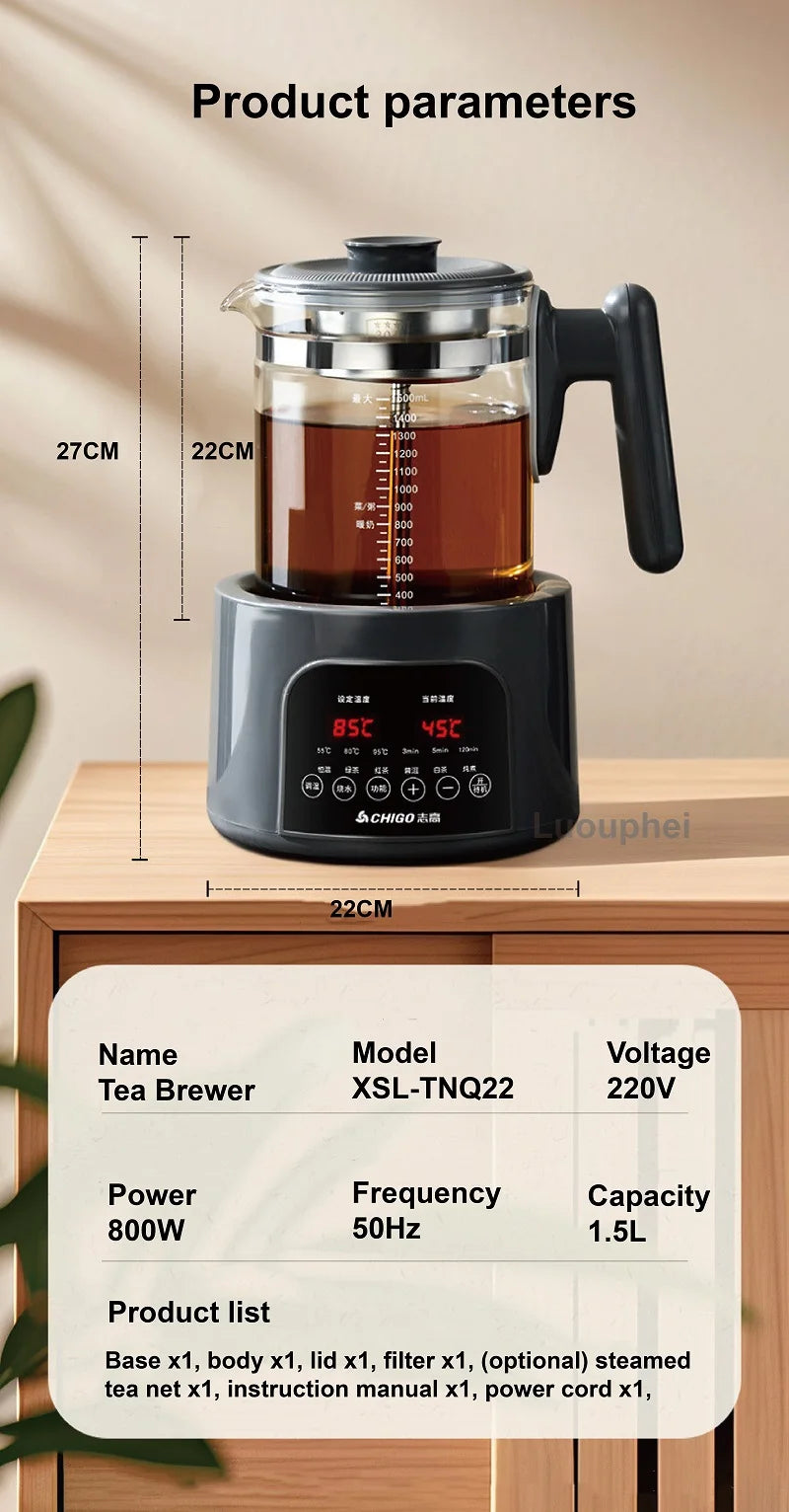 220V Health Kettle Temperature Control Pu'er Steam Teapot Baby 72h Constant Temperature Glass Milk Pot 1.5L Electric Kettle