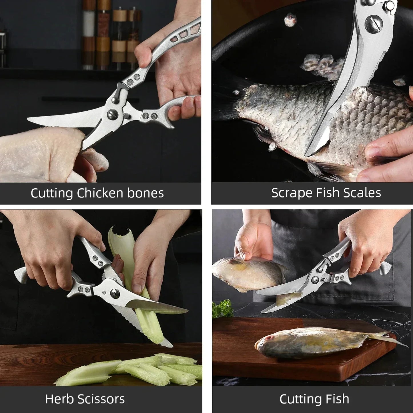 Kitchen Scissors Chicken Bone Kitchen Shears,Duck Fish Cutter Stainless Steel Fish Scissors Scale Clean Cook Scissors Knife
