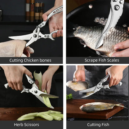 Kitchen Scissors Chicken Bone Kitchen Shears,Duck Fish Cutter Stainless Steel Fish Scissors Scale Clean Cook Scissors Knife