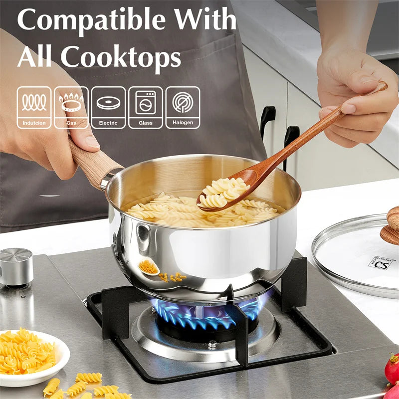KOCH SYSTEME CS Stainless Steel Saucepan 1QT/2QT/3QT Milk Pot Stewpot with Heat-resistant Bakelite Handle Sauce Pans Induction