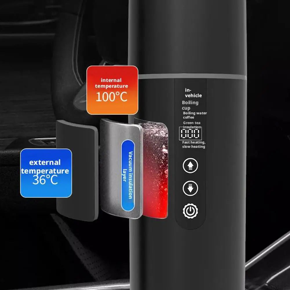 12V/24V Universal Car Electric Kettle,Fast Heating Portable Water Heater Cup For Truck Vehicle Use,Auto Shut-Off Safety Des F7S0