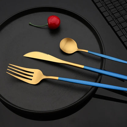 4Pcs black Gold Matte Cutlery Set Stainless Steel Dinnerware Silverware Flatware Set Home Knife Fork Spoon Picnic Tableware Set