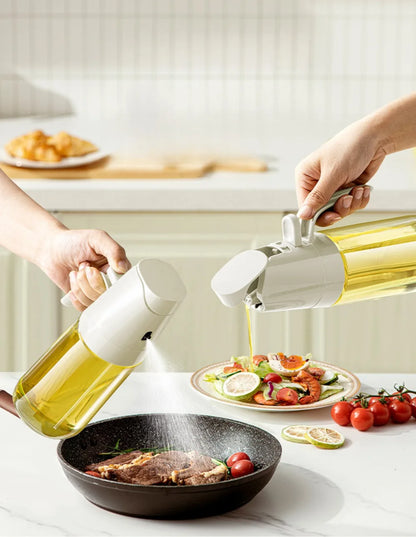 2in1 Oil Spray Bottle 500ml High Borosilicate Glass Cooking Oil Dispensers Olive Oil Sprayer Mister for Air Fryer Salad Baking
