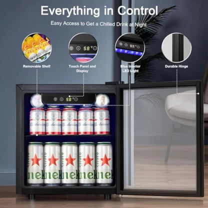 Mini Fridge Cooler 12 Bottle 48 Can Beverage Refrigerator with Glass Door for Drinks or Beer Wine Small Drink Dispenser for Hom