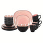16pcs Square Tableware Set - Artfully Hand-Brushed, Colorful And Black-Trimmed Square Plates And Bowls Set, 4-Person Tableware S