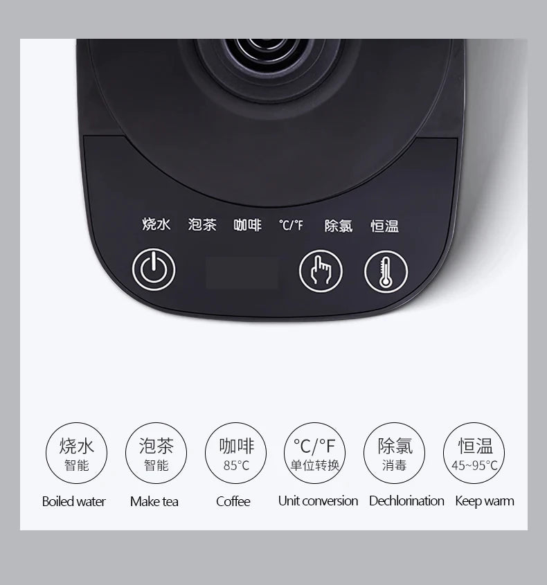 800ml Gooseneck Electric Kettle Hand Brew Coffee Pot Thermo Pot 304 Stainless Steel Teapot Smart Temperature-Control Water Jug