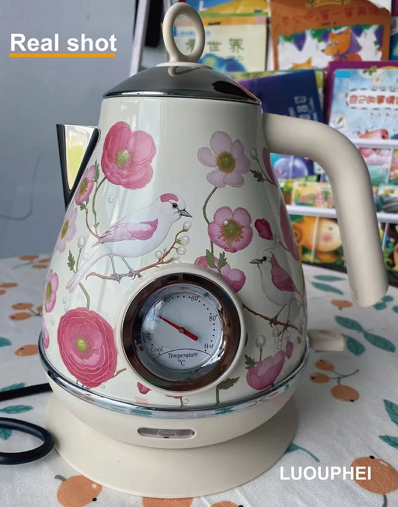 1.7L Retro Electrc Kettle Home With Temperature Display Boiling Water Auto Power Off 304 Stainless Steel Teapot Kitchen Tools