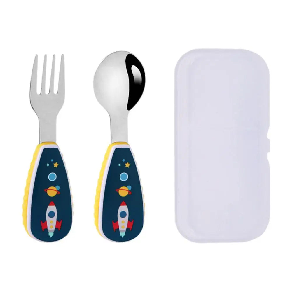 2Pcs Toddler Utensils Cute Toddler Feeding Spoon And Fork Set 304 Steel Cartoon Spoon And Fork Set