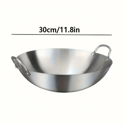 1pc Large Stainless Steel Wok, Uncoated Thick High-Quality Durable Chef'S Pan with Dual Handles, Easy to Clean for Commercial