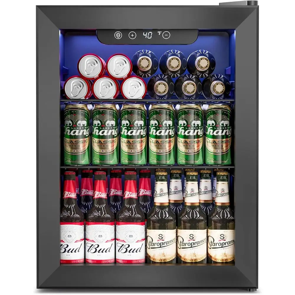 68-Can Capacity Mini Fridge with Glass Door for Beverages, Ideal for Home, Office, or Dorm, Black