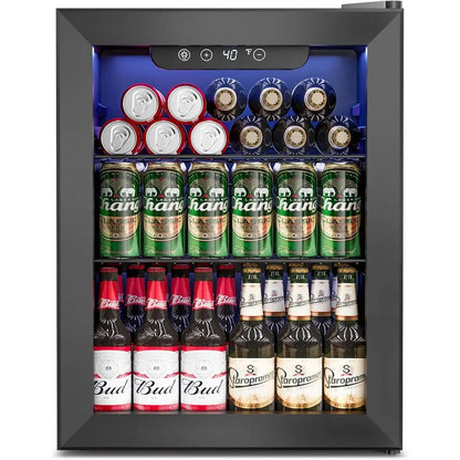 68-Can Capacity Mini Fridge with Glass Door for Beverages, Ideal for Home, Office, or Dorm, Black