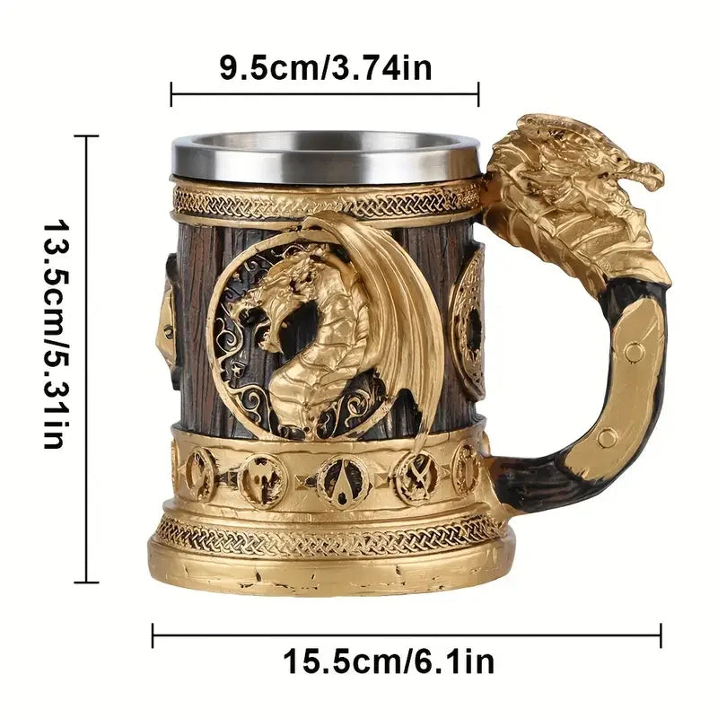 1pc Retro golden wing dragon stainless steel water cup, creative resin cup, summer drink cup, coffee cup. Man, Father's Day gift