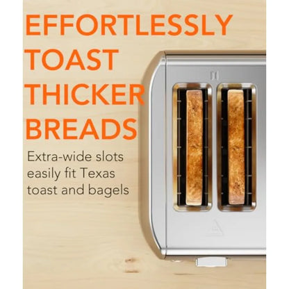 4 Slice Retro Stainless Steel Toaster with Extra Wide Slots 6 Shade Settings Toast Boost Cancel Button Perfect for Waffles Bage