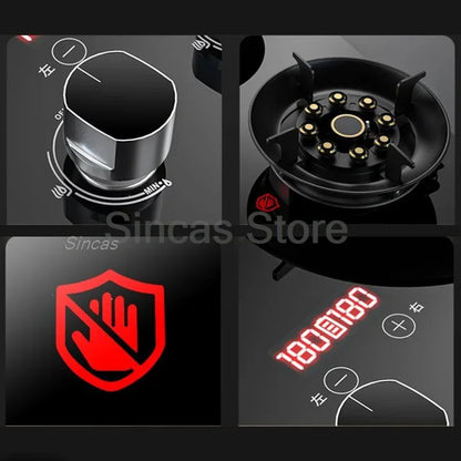 Two-burner Gas Stove Desktop Fierce Fire Kitchen Gas Stove Dual Stove Embedded Nature Gas/LPG Timing Stove Dual-Use Gas Cooker