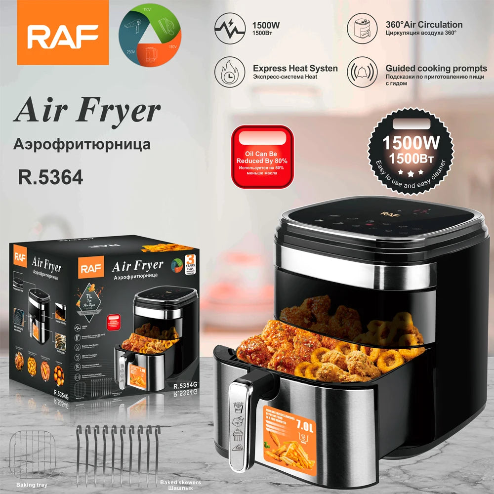 Hot Sale 7L Visible Window Fryer Without Oil Digital Electric Air Fryer with Skewers