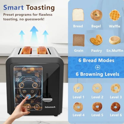 Touch Screen Toaster 2 Slice Smart Digital Toasters 6 Browning Levels and 6 Bread Types Bagel Memory Function Timer Stainless S