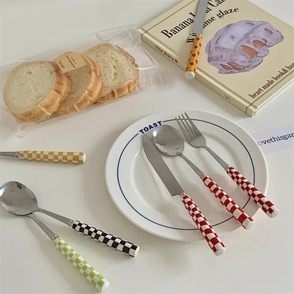 3pcs Stainless Steel Ceramics Handle Cutlery Set Dinnerware Clamp Western Tableware Knife Fork Tea Spoon