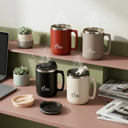 Travel Thermal Coffee Mug Tumbler With Handle 304 Stainless Steel Insulated Cup Leakproof Thermos Water Bottle Mini Dual Drink
