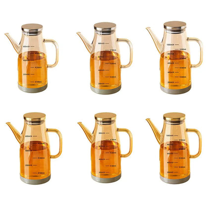 600/800/1000ml Oil Bottle Kitchen Glass Oil Pot Large Capacity Leak-Proof Pour Soy Vinegar Tank Oil Dispenser Kitchen Tools