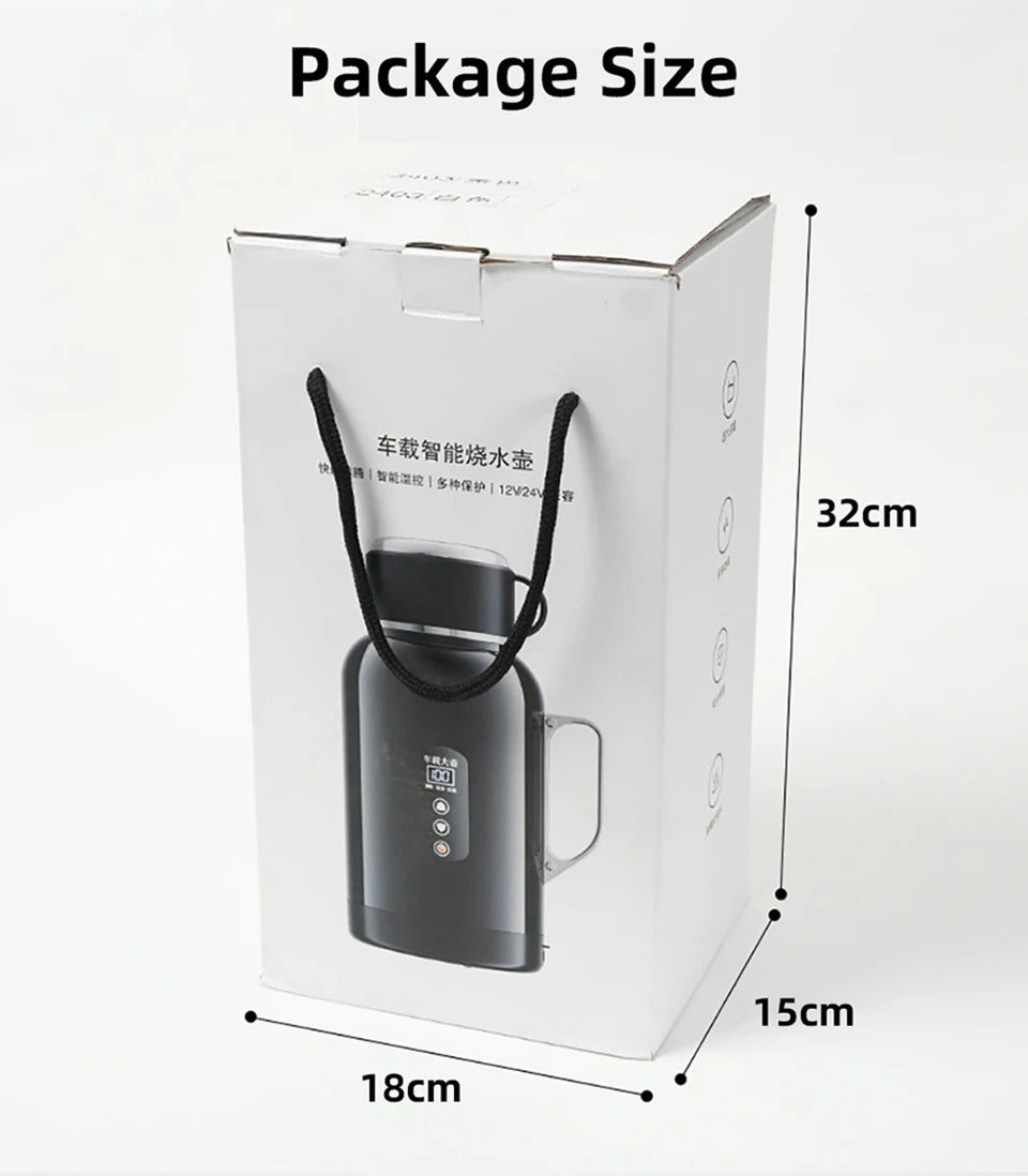 12V/24V Universal Car Kettle 1300ML/1500ML Large Capacity Smart Electric Water Heater LCD Display Temperature Control Stainless